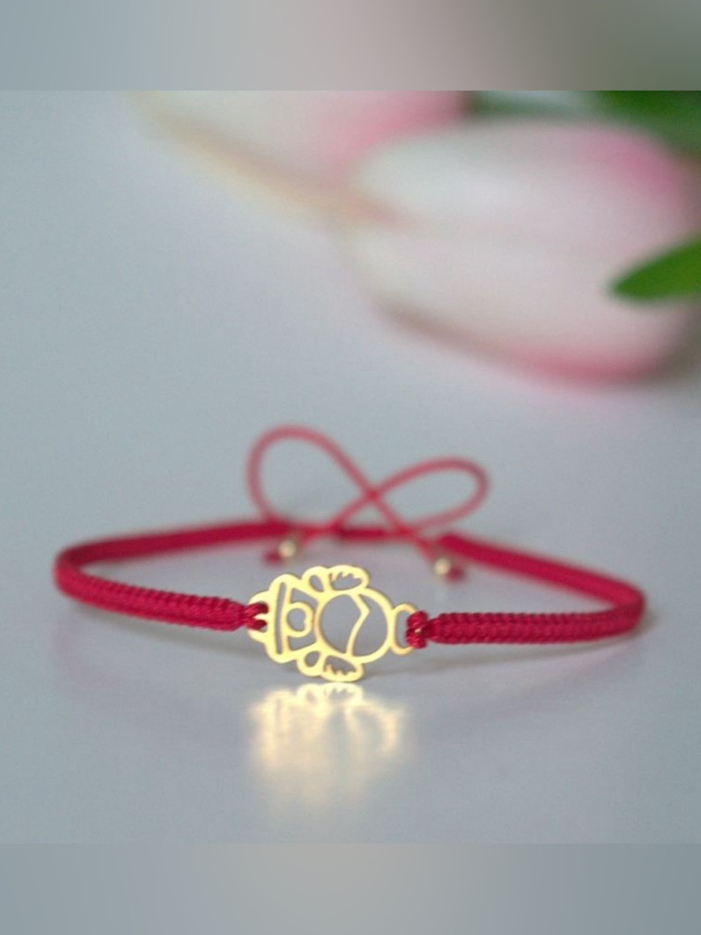 Macrame Bracelet with Gold color Baby Angel Charm